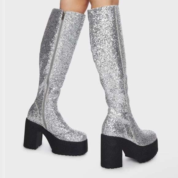 Dolls Kill Shoes Dolls Kill Platform Knee High Glitter Boots Taylor